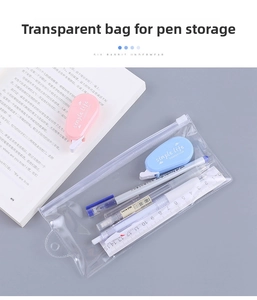 Transparent PVC pencil case with zipper storage for correction tape and stationery