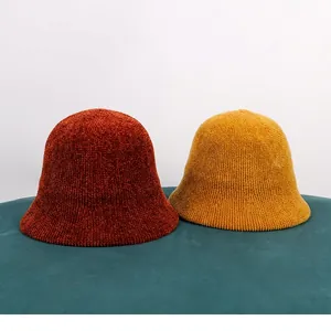 Knit chenille bucket hats for women in ginger and brick red for autumn winter seasons