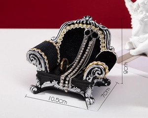 European vintage sofa jewelry rack for rings and earrings in black velvet and resin