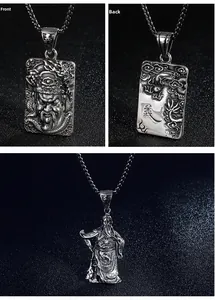 Dettagli del ciondolo Guan Gong in acciaio inossidabile vintage con motivo drago inciso