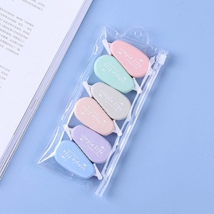 Macaron color correction tape set of 6 in a transparent pouch on a blue background