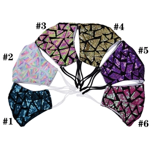 Sparkly colorful sequin face masks with adjustable ear loops in six vibrant geometric patterns