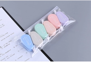 Detailed view of 6-pack Morandi correction tape set in a transparent zipper pouch