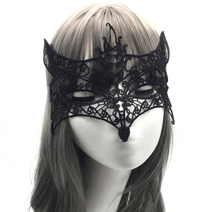 Close-up of elegant black lace fox mask for masquerade parties and Halloween events