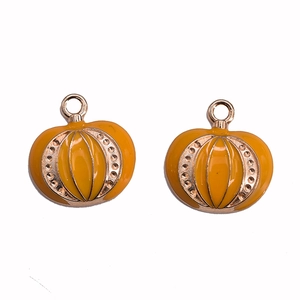Halloween orange enamel pumpkin charms with gold metal loops for DIY jewelry making