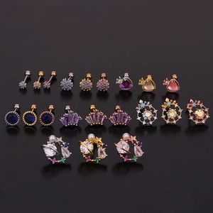 Assorted stainless steel stud earrings with colorful zircon and geometric shapes