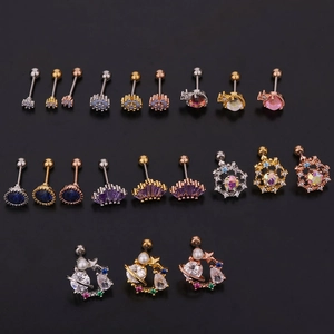 Colorful zircon screw earrings set in stainless steel with crown and star shapes