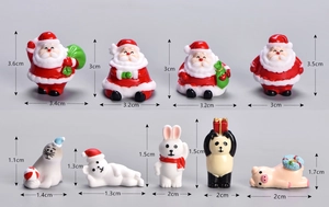 Miniature Christmas figurines set including Santa and animals with size measurements