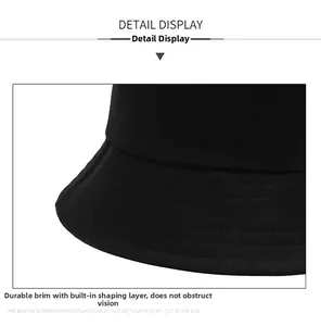 Detail of black cotton bucket hat brim with built-in interlayer for shape and clear vision