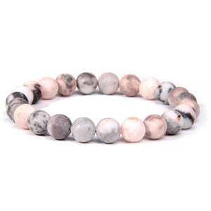 Bracelet extensible en pierre de soleil naturelle avec motif tacheté rose et gris