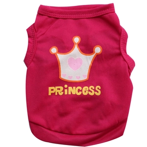 Pink princess pet vest with crown print and gold embroidery for small dogs and cats