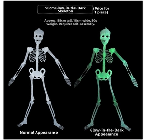 Detailed size comparison and glow-in-the-dark effect of 88cm Halloween skeleton