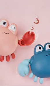 Detail of safe ABS material and smooth rounded edges on cartoon crab bath water toys