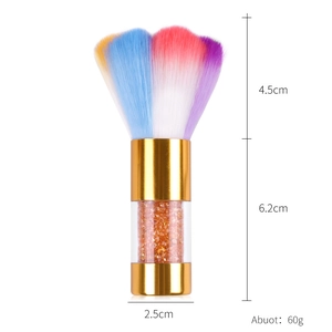 Manicure nail dust brush with colorful gradient bristles and diamond acrylic handle