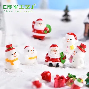Miniature resin Christmas figurines set with Santa and snowman for DIY bonsai decoration