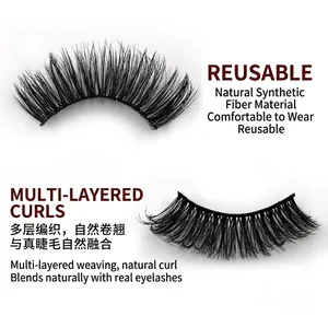 5 paires de faux cils synthétiques croisés 3D avec courbure naturelle et style volumineux
