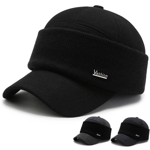 Men Winter Baseball Cap With Knitted Ear Flaps Warm Fleece Thickened Curved Brim Hat For Middle Aged And Elderly Outdoor