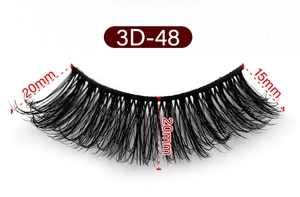 Macro de faux cils 3D-48 montrant les mesures de longueur de 20mm et 15mm