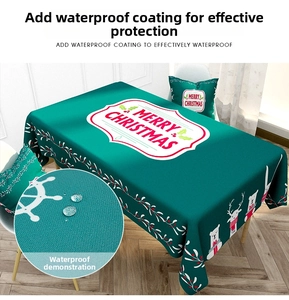Macro detail of waterproof coating on Nordic Christmas tablecloth with festive deer pattern