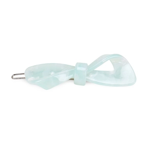 Classic light blue acetate bow hair clip with tortoiseshell pattern and silver metal clip
