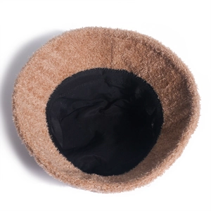 Brown teddy fleece bucket hat for women with warm lining for winter fashion