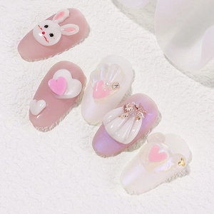 3D-nagelkunstbedeltjes set met konijntjes en hartjes voor DIY-manicure decoraties