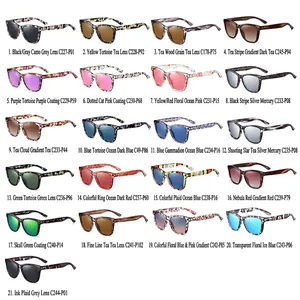 Collection of polarized fashion sunglasses in 21 assorted frame patterns and colored lenses