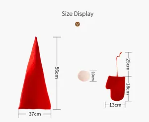 Size specifications for red Christmas tree topper hat and gloves decorations