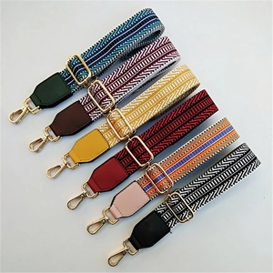 Adjustable Wide Shoulder Bag Strap Replacement Ethnic Geometric Woven Fabric With PU Leather And Metal Lobster Clasp