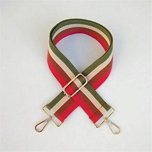 Adjustable wide striped cotton shoulder strap with colorful stripes and gold hardware