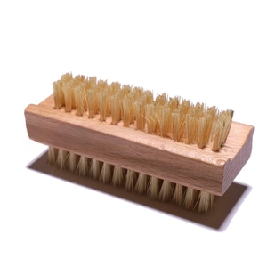 Double-sided wooden nail brush with natural bristles for hand and fingernail cleaning