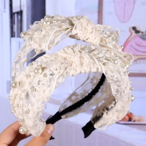 Serre-Tête En Dentelle Brodée De Fleurs Avec Künstliche Perles Fantaisie Nœud Papillon Large Pour Femmes Filles Rétro