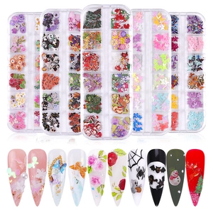 Nail Art Decoration Wood Pulp Flakes Mixed Flowers Butterfly Halloween Christmas DIY Manicure Accessories Supplies
