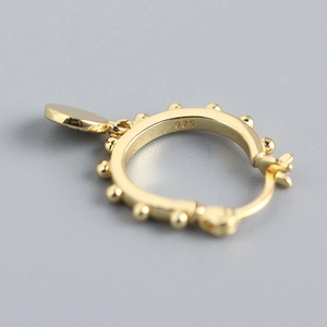 S925 sterling silver hoop earrings with gold plating, small beads and round disc pendant
