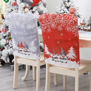 Christmas chair covers set with red and grey gnome patterns for festive dining decor