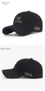 Detail shots of the black canvas Air Force military cap from front and side angles