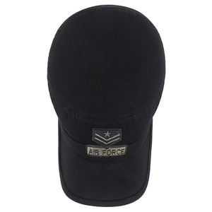 Classic black cotton cadet cap with Air Force military embroidery on a white background