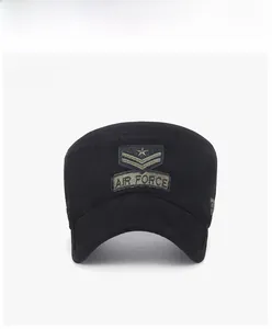 Detailed embroidery of star and Air Force patch on black cotton cadet cap