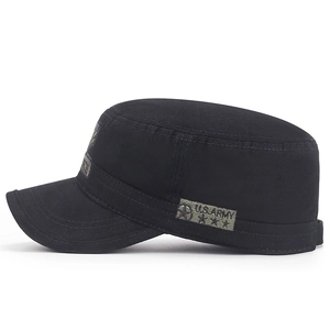 Classic black cotton cadet cap with U.S. ARMY patch and vintage military style