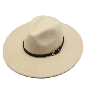 Wool Felt Fedora Hat Wide Brim Retro Jazz Cap With Leather Belt Gold Buckle Vintage Fashion Church Hat For Men Women