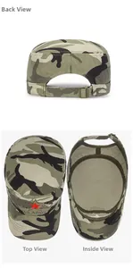 Detail view of cotton camouflage cadet cap featuring red star and US Army embroidery