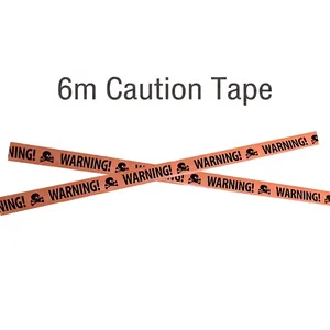 6m orange Halloween warning tape with skull icons and black Warning text on white background