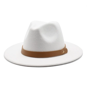 Vintage Fedora Jazz Hat Wool Felt Wide Flat Brim With Leather Band And Gold Rivet For Men Women Autumn Winter