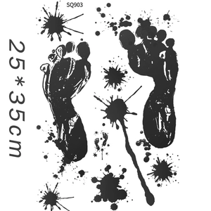 Spooky black footprint wall stickers for Halloween horror party decor, 25x35cm size