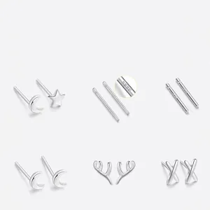 Collection of S999 sterling silver stud earrings with moon, star and antler shapes