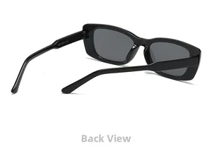 Back view of Y2K square sunglasses with black frame and specifications on temple