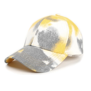 Casquette de baseball pour femme avec motif tie-dye jaune gris et trou en queue de cheval