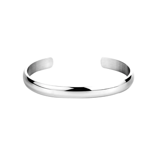 Minimalist silver C-shape polished stainless steel open bangle bracelet for men and women