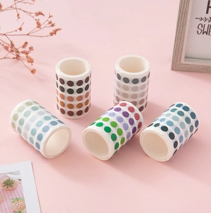 Five rolls of gradient dot washi tape in Morandi colors for DIY journaling and crafts