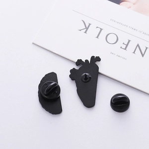 Creative brain and heart enamel pins with black metal finish and rubber clutches